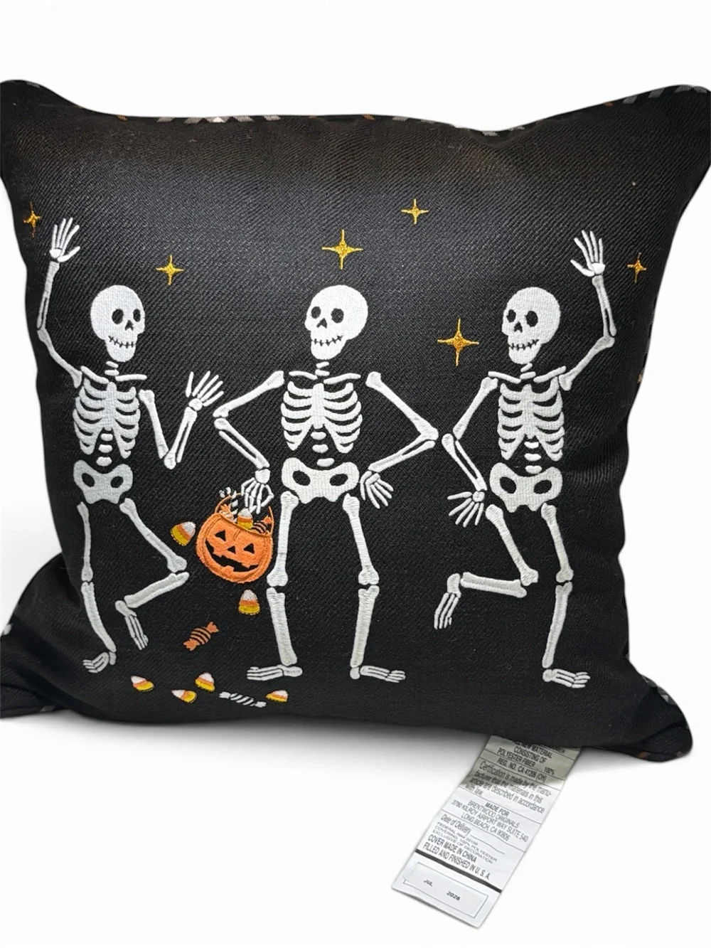 Black Halloween Skeleton Dance Decorative Throw Pillow